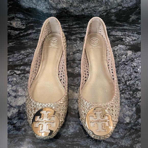 Tory Burch Shoes - Tory Burch Gold Woven Ballet Flats